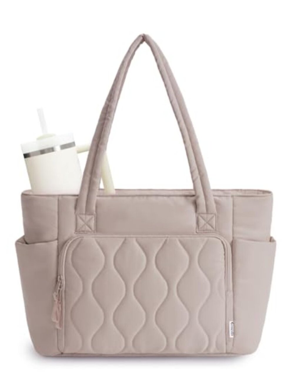 Puffer Tote Bag for Women 40oz Cup Holder Laptop Travel Tote